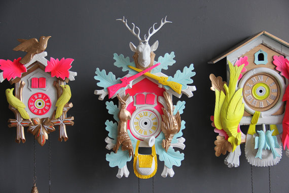 Neon Pink & Gold Cuckoo Clock. Working Condition