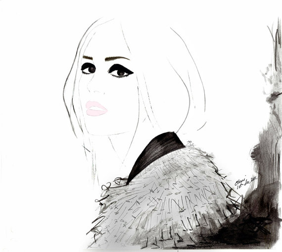 Watercolour fashion illustration of Leighton Meester Titled Wild Child