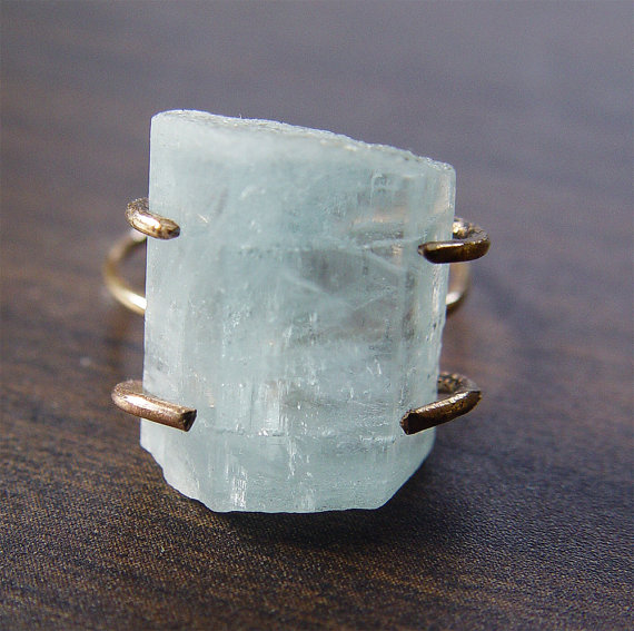 Natural Aquamarine Gold Ring ,OOAK
