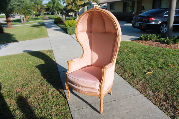 Vintage Pink Porter Hooded Chair Hollywood Regency French Club Lounge Palm Beach Paris Bubble Boudoir Glamour Vanity Seat