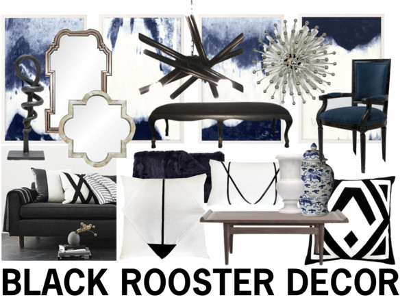 Black Rooster Decor - Black and Blue Black Rooster Decor - Black and Blue