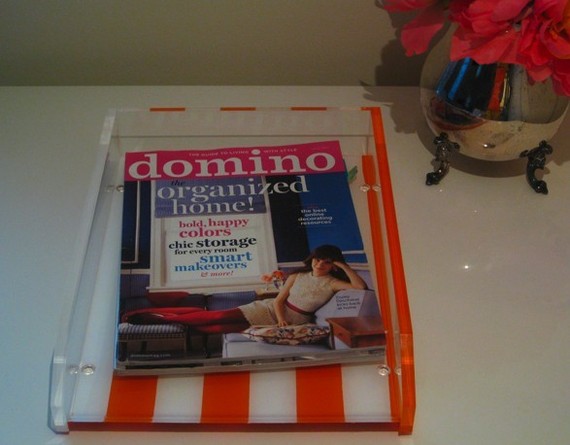 Orange/White Cabana Stripe Lucite Letter Tray