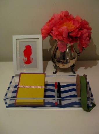 NEW Large Single Compartment Chevron Stripe Lucite Tray - Cobalt Blue/White