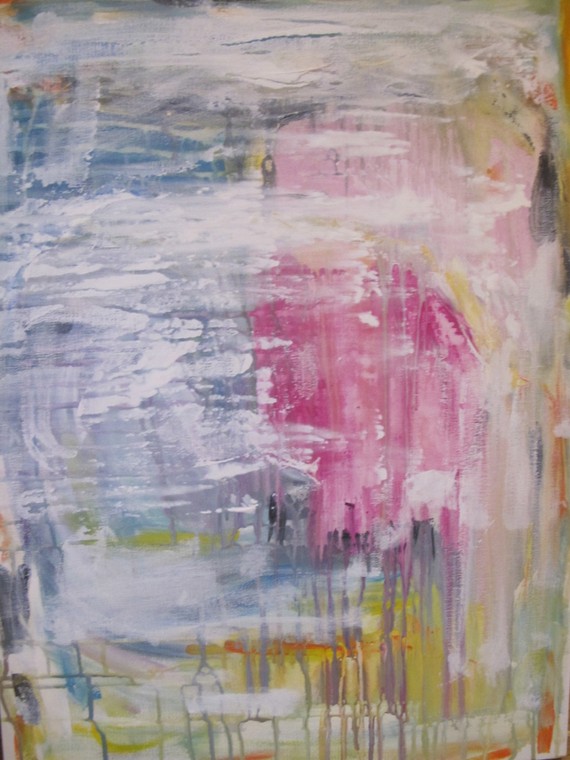 Pink, blue and orange original abstract