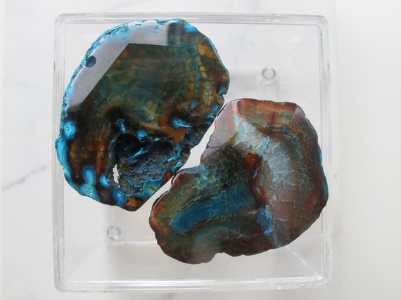 Blue and Brown Agate and Lucite Box